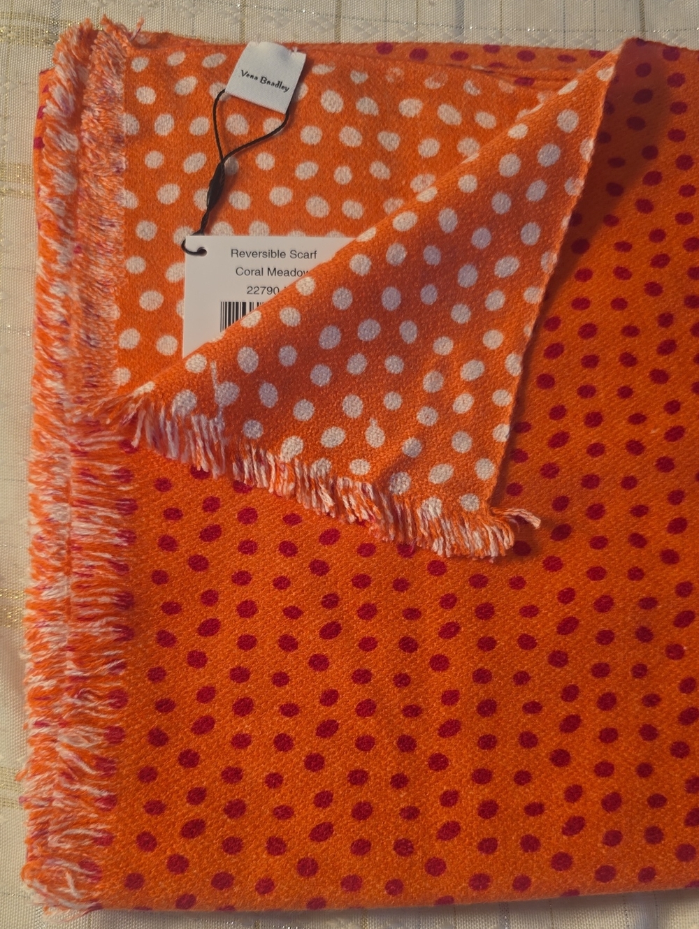 Vera Bradley Coral Meadow Reversible Scarf, Orange Polka Dot - Picture 5 of 5